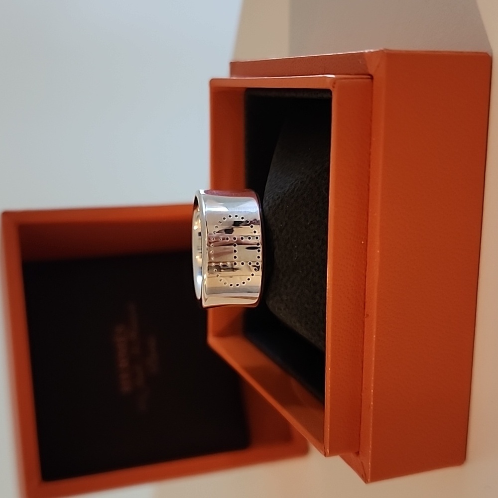 Hermes Sterling Silver Eclipse Ruban Ring Sz 54 - image 4